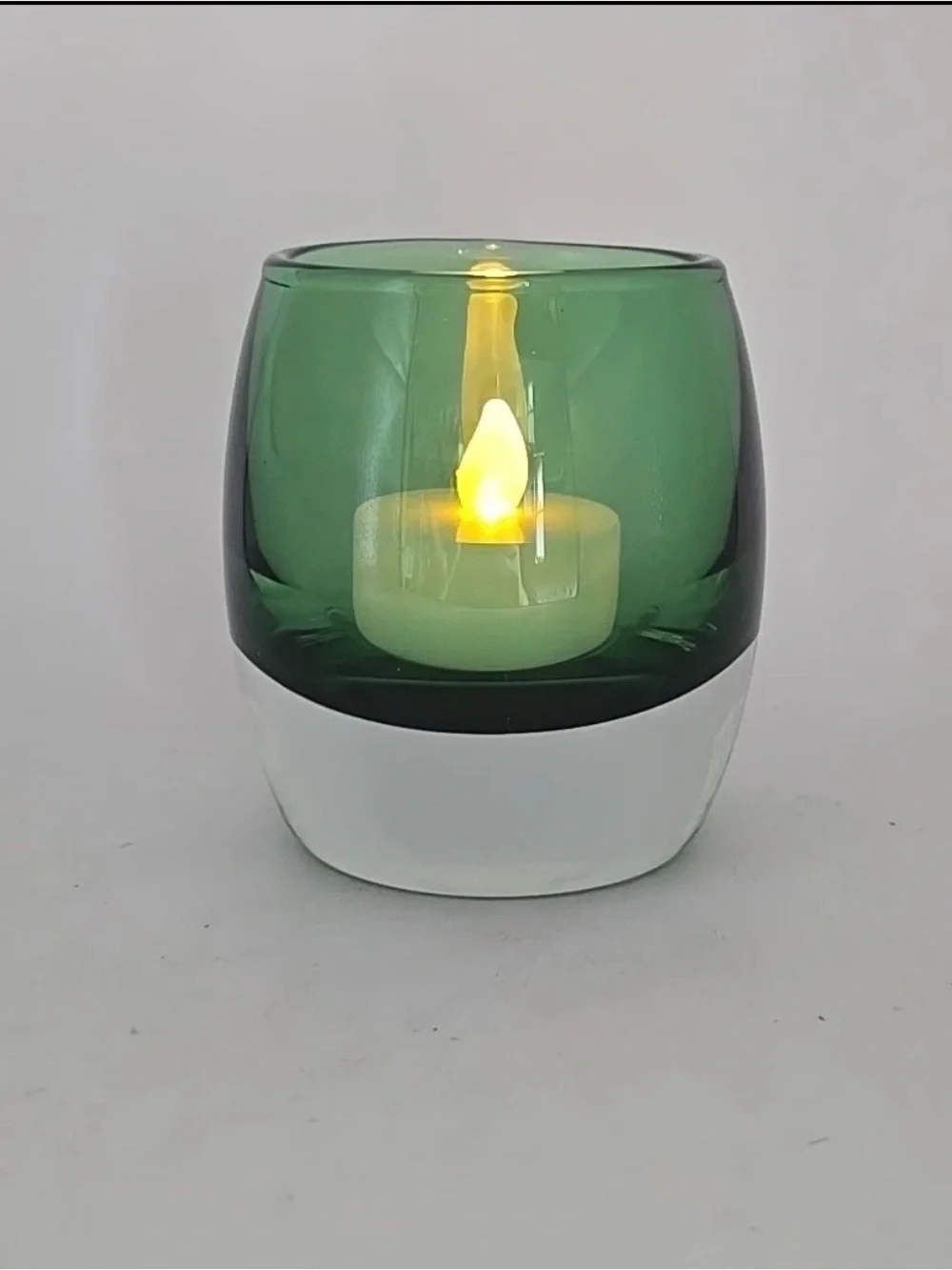 Crate & Barrel Emerald Green & Clear Glass Votive Tea Light Candle Holder
